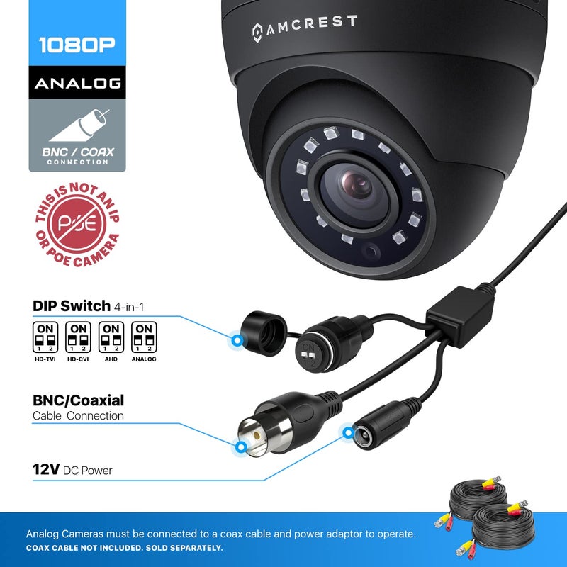 Amcrest Analog Outdoor Security Camera, Dome 2MP 1080P @ 30fps, Quadbrid HD-CVI/TVI/AHD, 98ft Night Vision, IP67 Metal, 129Â° FOV, Black (Not an IP Camera) (DVR Required, Not Included) (AMC1080DM28-B) - Image 3